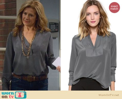 Vince Speed Stitch Tuxedo Blouse worn by Nancy Travis on Last Man Standing