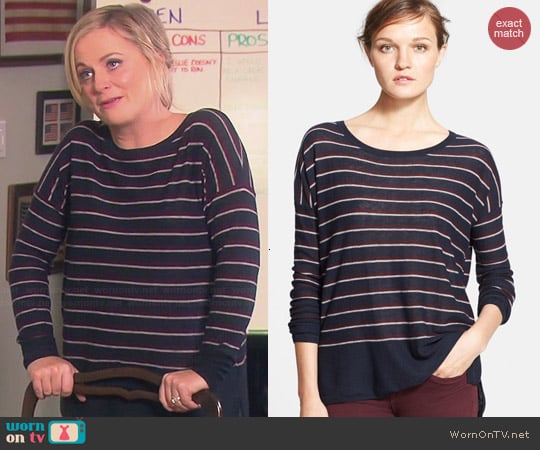 Vince  Stripe Wool Blend Sweater in Coastal Combo worn by Leslie Knope (Amy Poehler) on Parks and Recreation