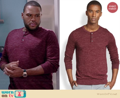 Vince Wool/Linen Slub Henley in Raspberry worn by Anthony Anderson on Black-ish