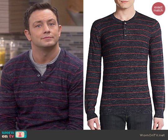 Vince Wool & Linen Striped Slub Henley worn by Josh Kaminski (Jonathan Sadowski) on Young and Hungry