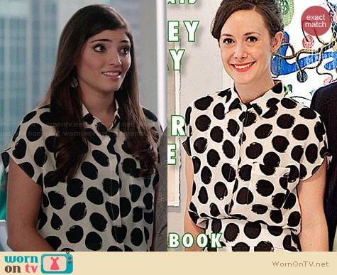 Whit NY Polka Dot Blouse worn by Amanda Setton on The Crazy Ones