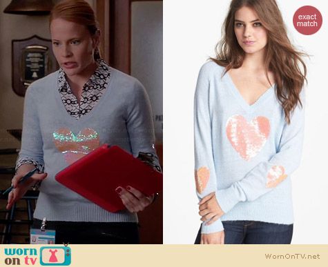 Wildfox Happy Heart Sequin Sweater worn by Katie Leclerc on Switched at Birth