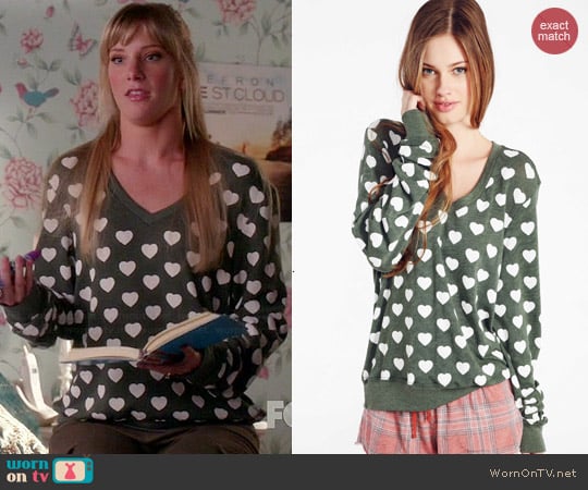 Wildfox Little Hearts V-neck Baggy Beach Jumper worn by Heather Morris on Glee