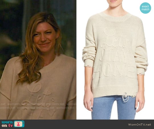 Wildfox 'Let's Stay Home' Distressed Sweater worn by Josslyn Carver (Jes Macallan) on Mistresses