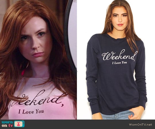 Wildfox Weekend I Love You Jumper worn by Karen Gillan on Selfie