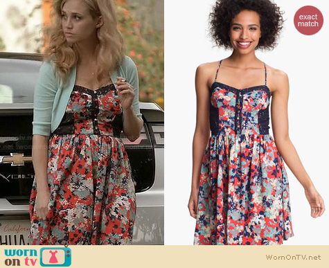 Wilfred Fashion: Betsey Johnson Floral Fit and Flare dress worn by Fiona Gaubelmann