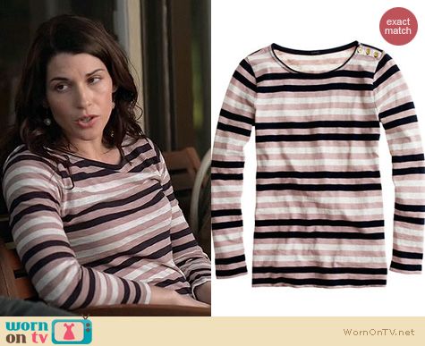 Wilfred Fashion: J. Crew Painter boatneck tee in stripe worn by Dorian Brown