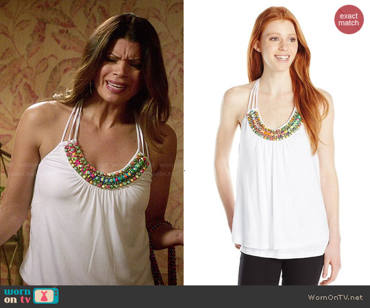 XOXO Embellished Neck Top worn by Xiomara Villanueva (Andrea Navedo) on Jane the Virgin