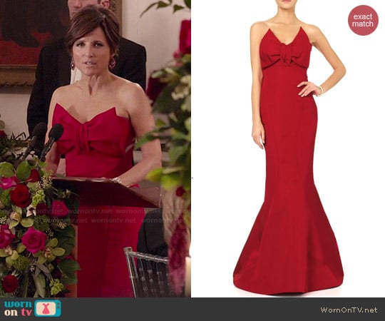 Zac Posen Grenadine Silk Bow Pleat Gown worn by Selina Meyer (Julia Louis-Dreyfus) on Veep