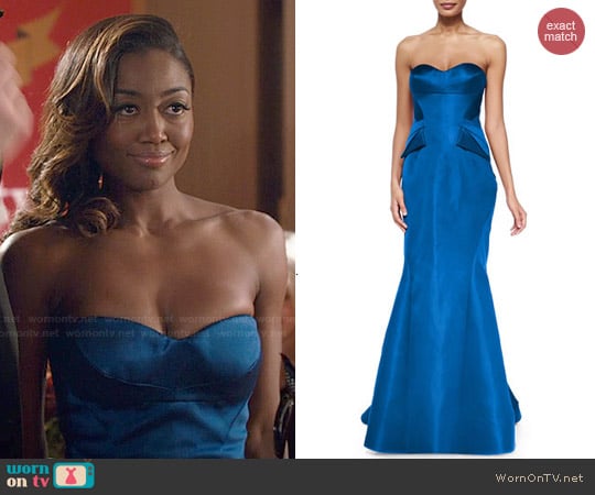 Zac Posen Strapless Split-Peplum Back-Pleat Gown worn by Daisy Grant (Patina Miller) on Madam Secretary