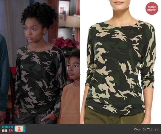 Zadig & Voltaire Cashmere Camo Raglan Sweater worn by Yara Shahidi on Black-ish