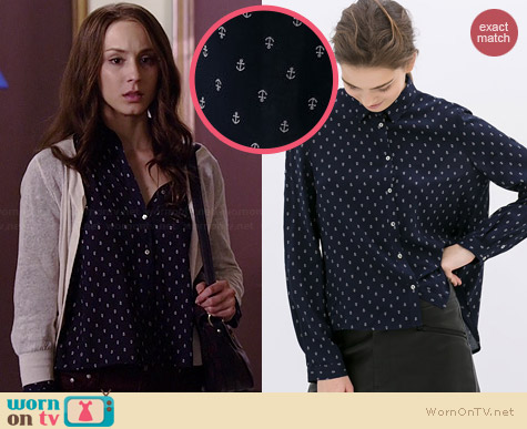 Zara Anchor Print Shirt worn by Troian Bellisario on PLL