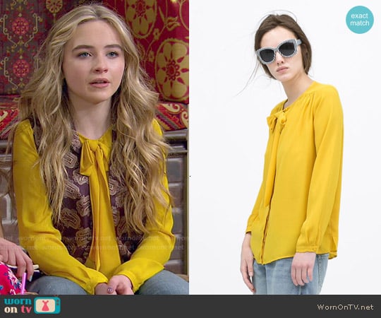 Zara Blouse with bow collar in Mustard worn by Maya Hart (Sabrina Carpenter) on Girl Meets World