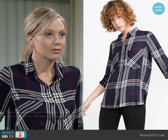 Zara Check  Shirt in Navy Blue worn by Abby Newman (Melissa Ordway) on The Young and the Restless