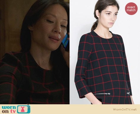 Zara Checked Top with Zips worn by Lucy Liu on Elementary