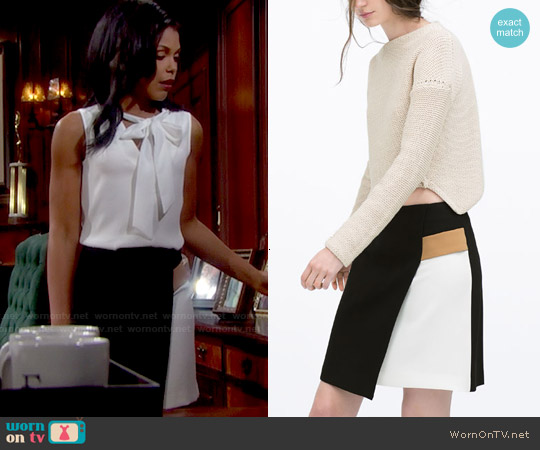 Zara Contrast Detail Wrap Skirt worn by Maya Avant (Karla Mosley) on The Bold and the Beautiful