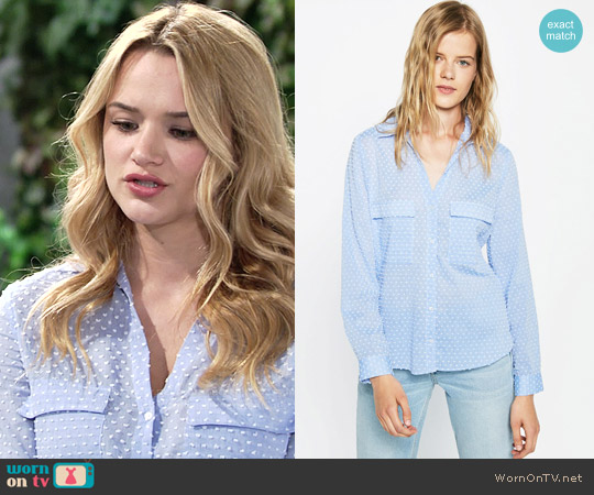 Zara Contrasting Plumetis Shirt worn by Summer Newman (Hunter King) on The Young and the Restless