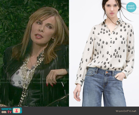 Zara Contrasting Printed Blouse worn by Kate Roberts (Lauren Koslow) on Days of our Lives