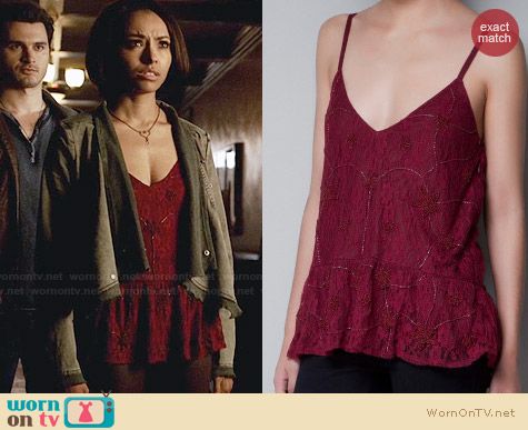 Zara Diamante Embellished Lace Top worn by Kat Graham on The Vampire Diaries