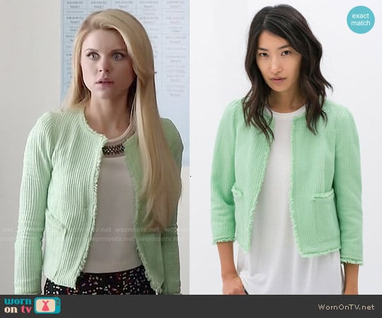 Zara Mint Frayed Structured Jacket worn by Lauren (Bailey Buntain) on Faking It