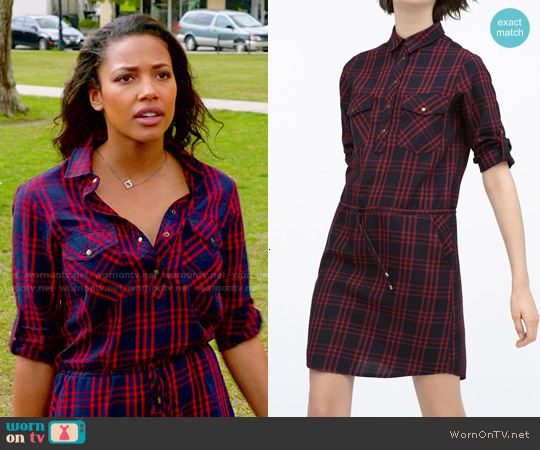 Zara Gathered Waist Checked Dress worn by Eva Sinclair (Kylie Bunbury) on Under the Dome