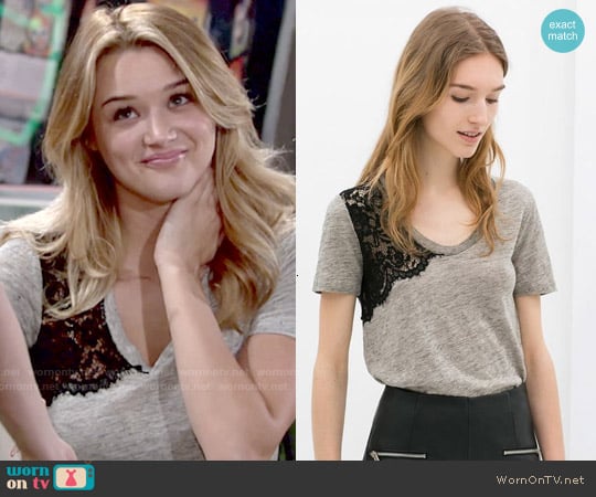 Zara Lace Linen T-shirt worn by Summer Newman (Hunter King) on The Young and the Restless