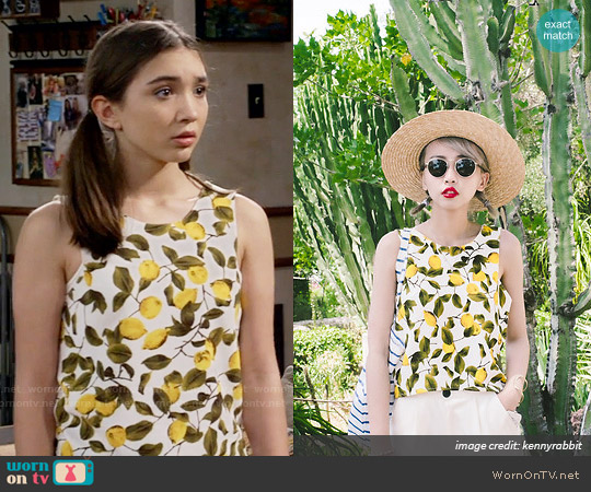 Zara Lemon Print Top worn by Riley Matthews (Rowan Blanchard) on Girl Meets World