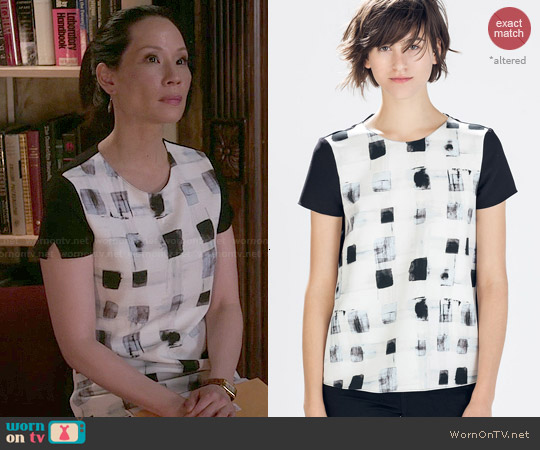 Zara Mixed Fabric Top worn by Joan Watson (Lucy Liu) on Elementary