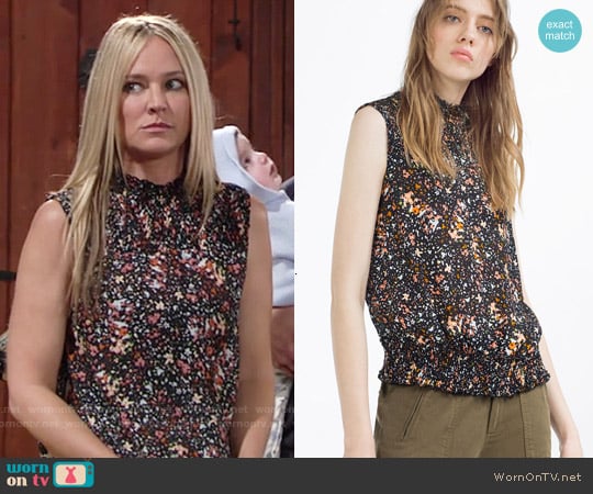 Zara Printed Blouse worn by Sharon Newman (Sharon Case) on The Young and the Restless