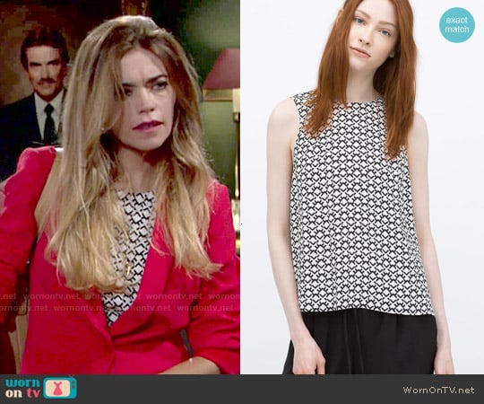 Zara Printed Top worn by Victoria Newman (Amelia Heinle) on The Young and the Restless