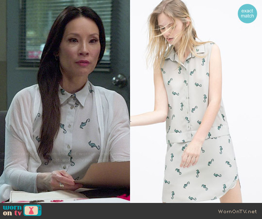 Zara Seahorses Dress worn by Joan Watson (Lucy Liu) on Elementary