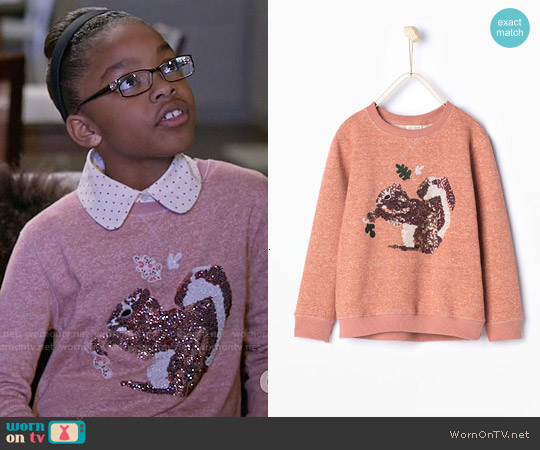 Zara Squirrel Sequinned Sweatshirt worn by Diane Johnson (Marsai Martin) on Black-ish