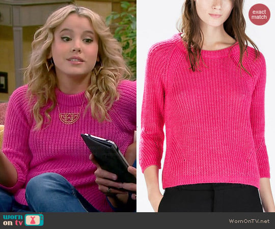 Zara Sweater with Three Quarter Length Sleeves in Fuchsia worn by Taylor Sprietler on Melissa & Joey