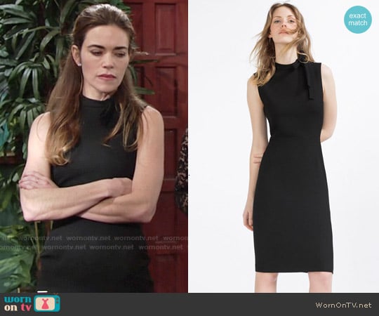 Zara Tube Dress with Tie Up Neckline worn by Victoria Newman (Amelia Heinle) on The Young and the Restless