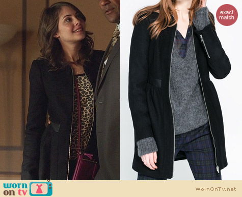 Zara Wool Coat with leather combination worn by Willa Holland on Arrow