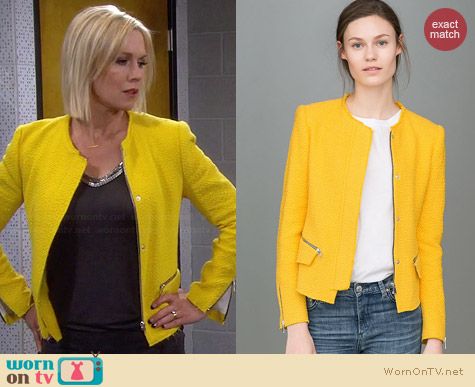 Zara Yellow Woven Fabric Jacket worn by Jennie Garth on Mystery Girls