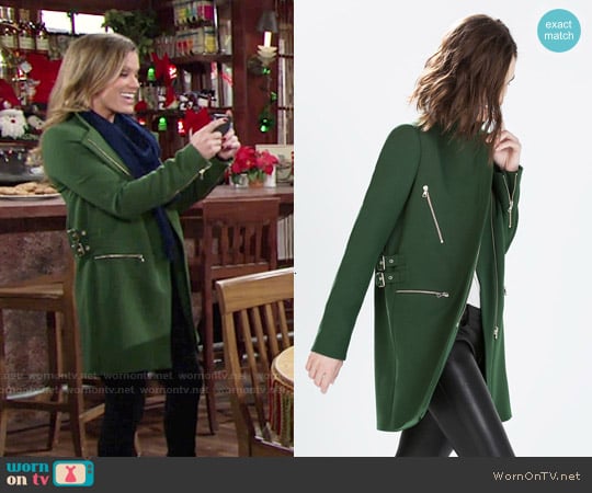 Zara Zip Buckle Coat worn by Chelsea Lawson (Melissa Claire Egan) on The Young and the Restless