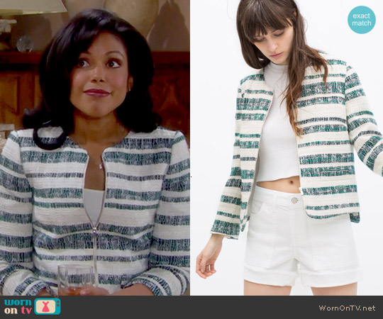 Zara Zipped Striped Blazer worn by Maya Avant (Karla Mosley) on The Bold and the Beautiful