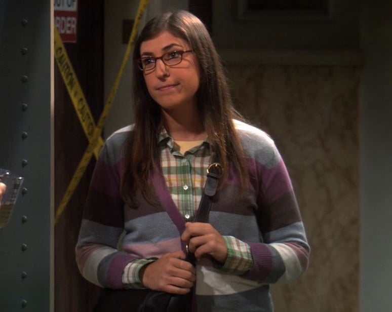 Amy's purple stripe cardigan on The Big Bang Theory