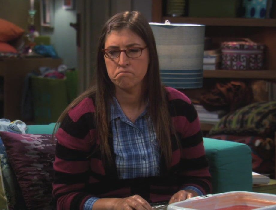 Amy's pink and black stripe cardigan on The Big Bang Theory