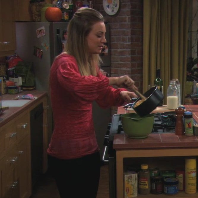 Penny's red long sleeve top on The Big Bang Theory
