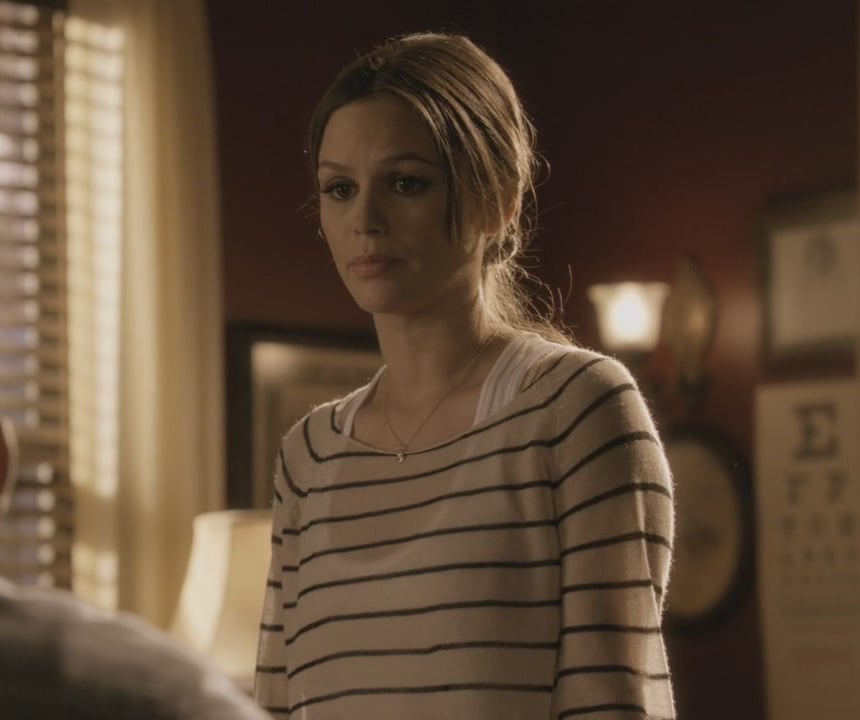 Zoe's off shoulder striped sweater on Hart of Dixie