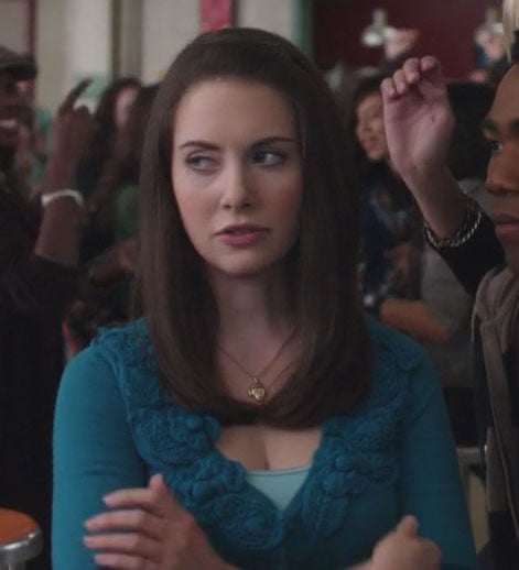 Annie's teal cardigan with flowers on Community