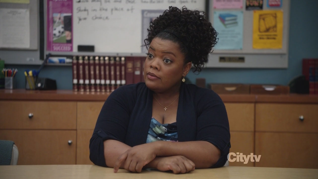 Shirley's long navy cardigan on Community