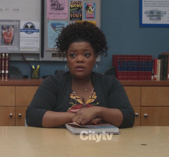 Shirley's grey open drape cardigan on Community