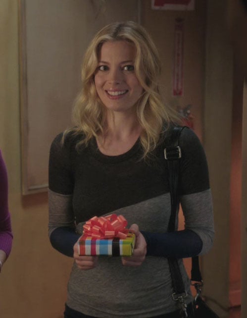 Britta's grey diagonal block sweater