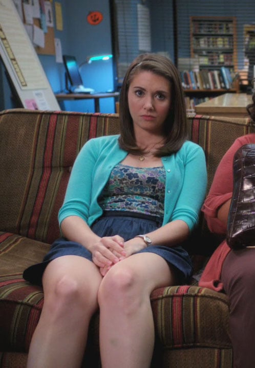 Annie's turquoise cardigan and floral top on Community