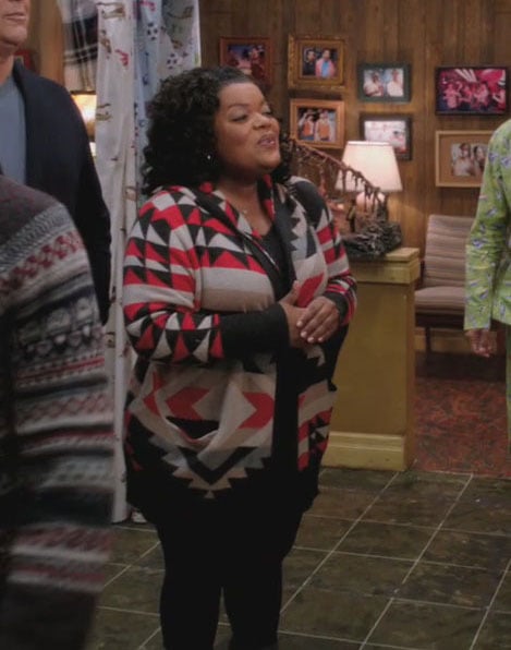Shirley's red striped patterned knit cardigan on Community