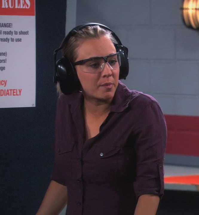 Penny's purple/burgundy buttonup top on The Big Bang Theory