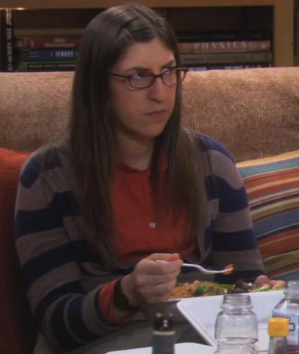 Amy's blue striped cardigan on The Big Bang Theory